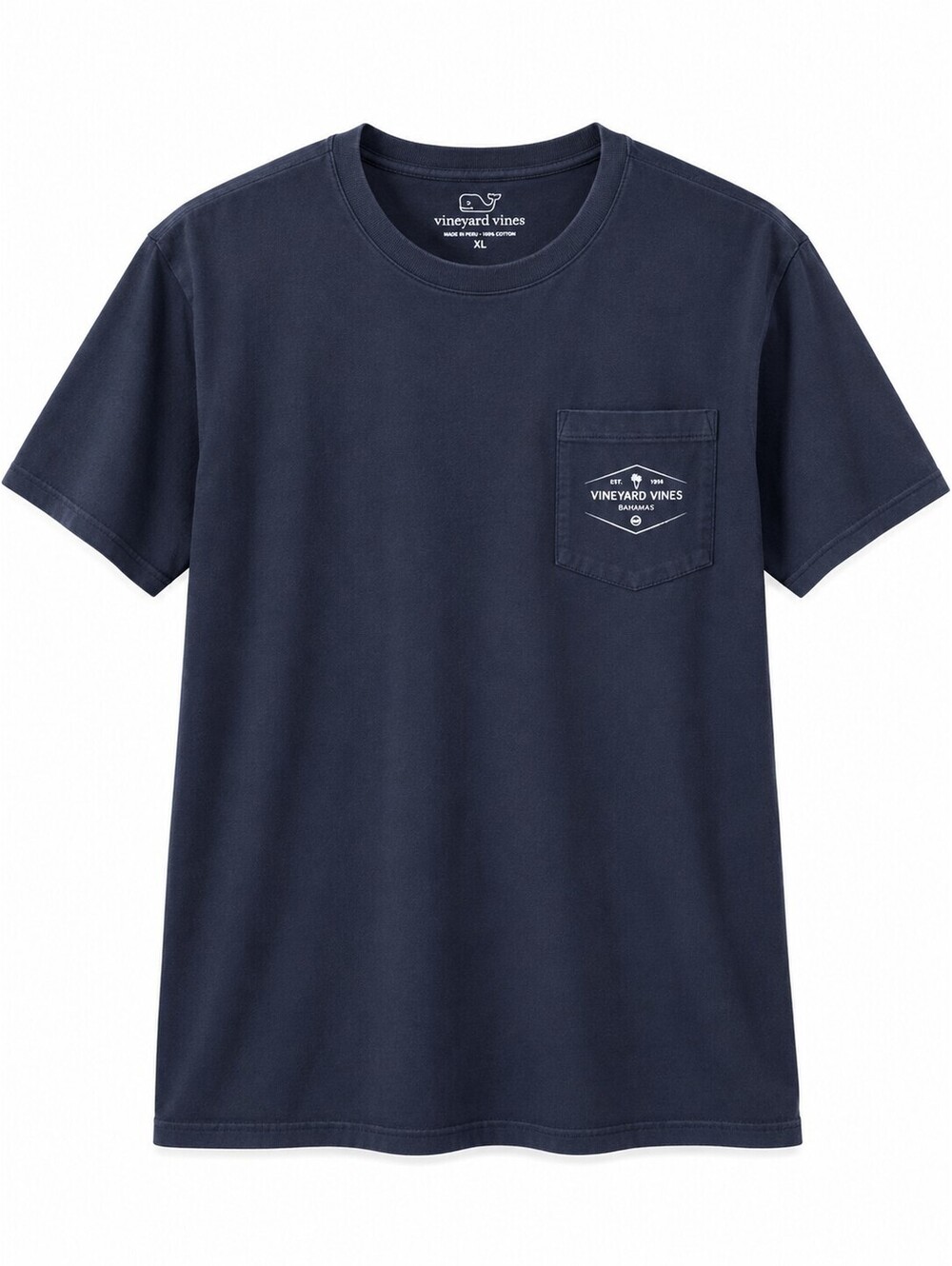 Vineyard Vines Bahamas Navy Blue Pocket Tee 100% Cotton Size XL
